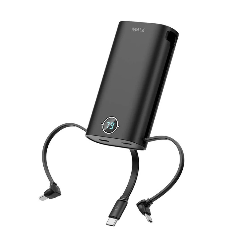 iWalk PowerSquid 9000mAh USB C Power Bank with Built-in 3 Cables and LED Display - Black - مزود طاقة